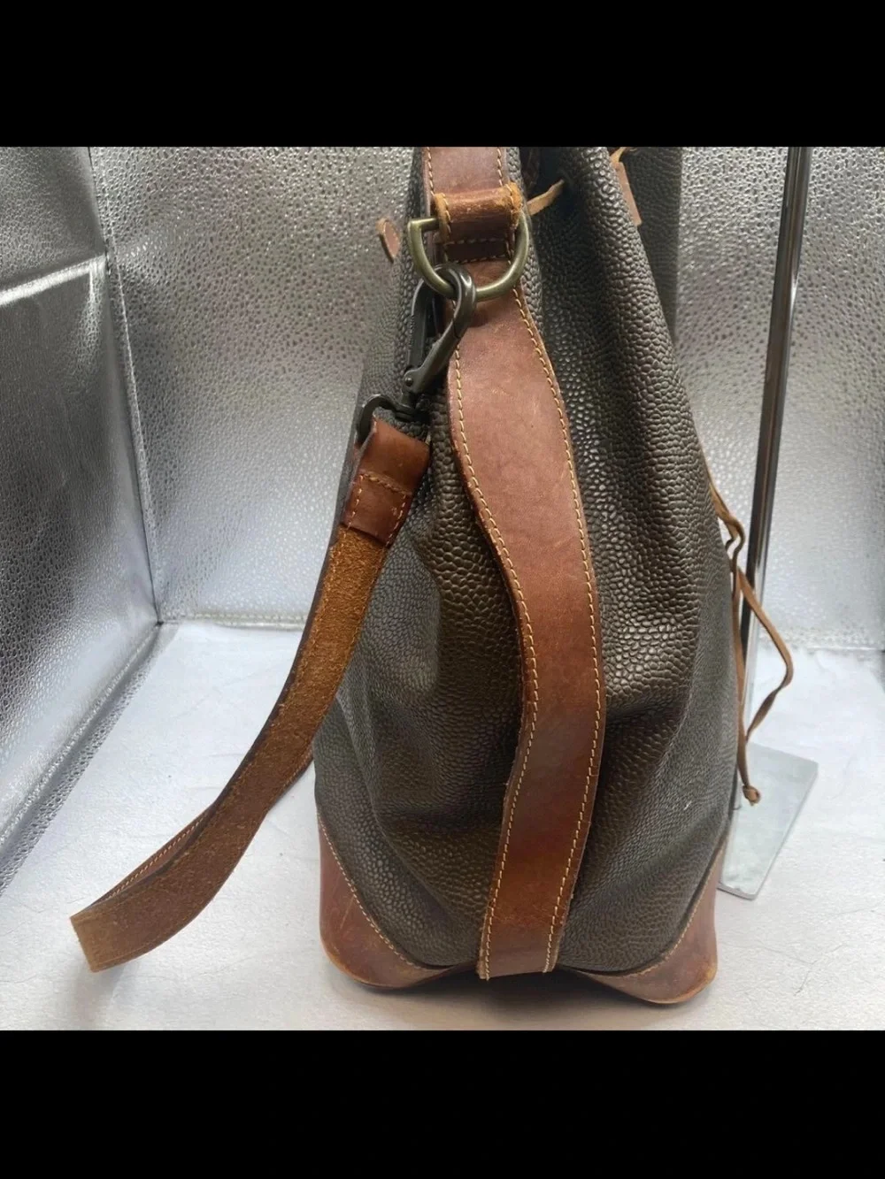 Mulberry Olive Green and Brown Leather Drawstring Shoulder Bag